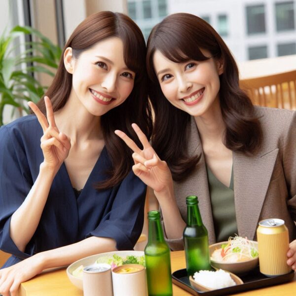 麻布台ヒルズのレストランでランチを楽しむ二人組の女性
