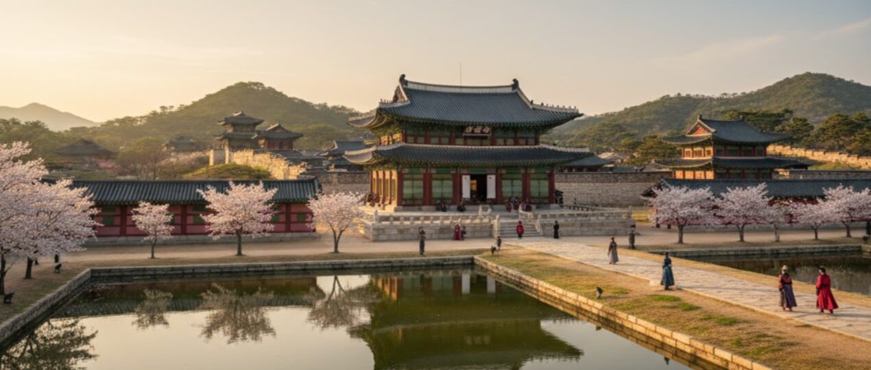 18世紀の朝鮮王朝時代の壮大な宮殿の風景。