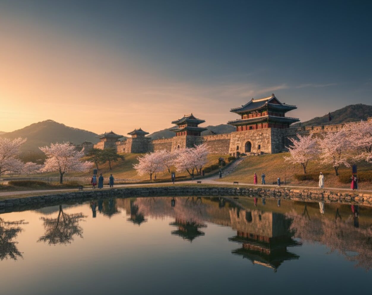 ユネスコ世界遺産にも登録されている、イ・サンが建設した水原華城の壮大な城壁。